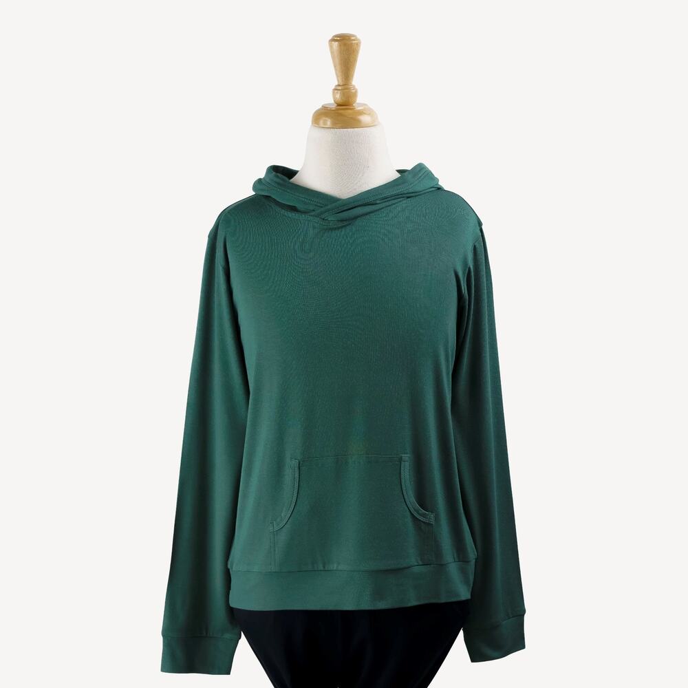NWT Kate Quinn Tween Boxy Kanga Bamboo Hoodie Silver Pine Green Size 7/8